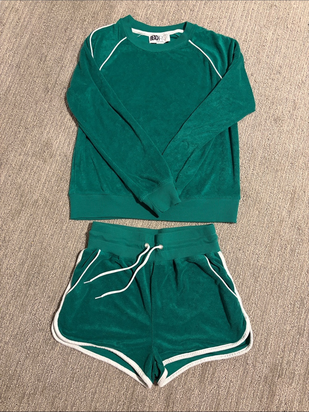 Beach Riot Teal Green Ribbed Top and bottom. Size XS